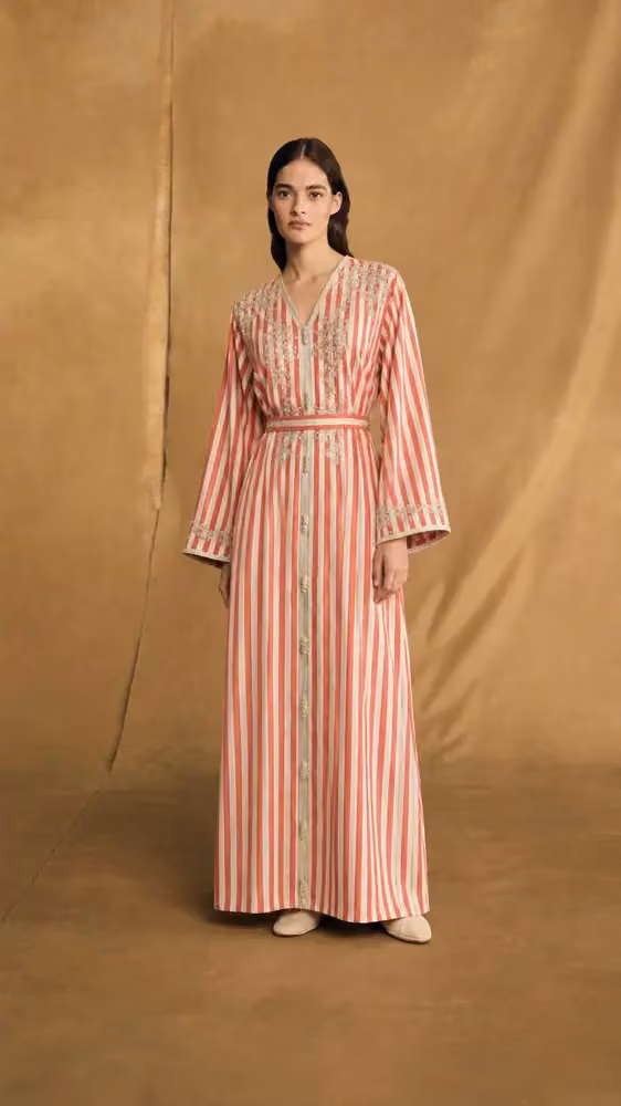 MARRAKECH - V neck Kaftan - Off White Flower Patch — Hessa Al Falasi, Date not documented
