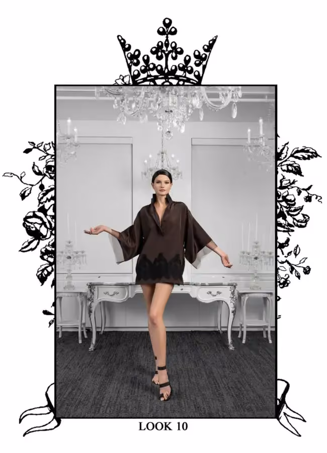 Dark cape-sleeved short dress — Zang Toi, Spring 2025