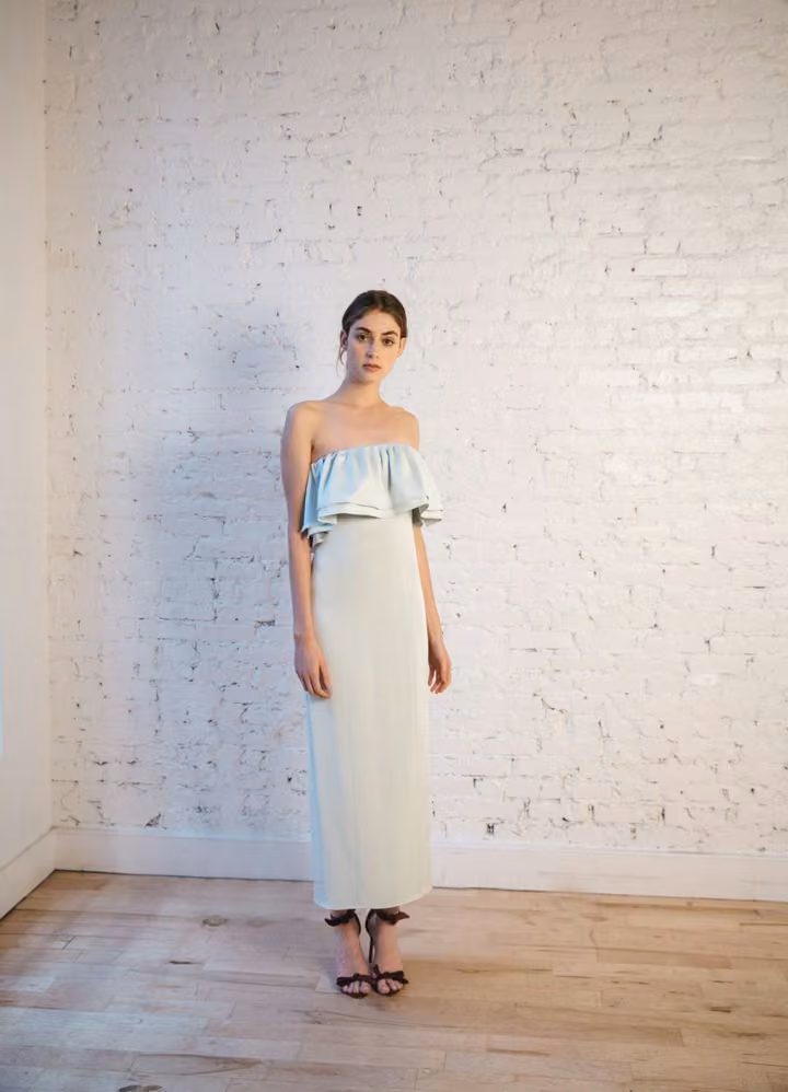 Pale blue ruffled top and white skirt — Katie Ermilio, Spring 2017 Ready-to-Wear