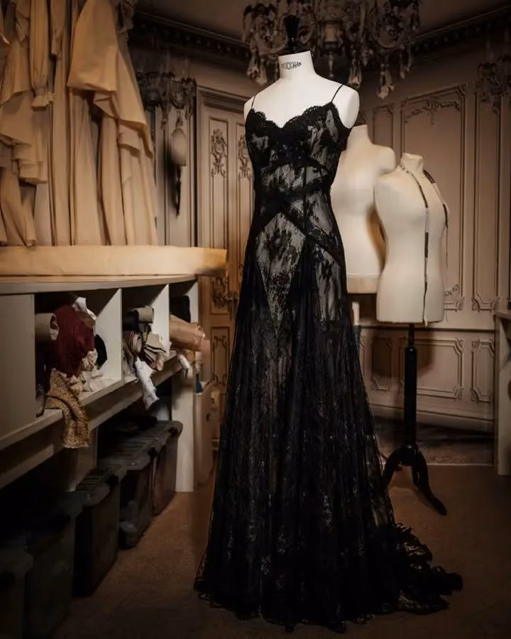 Black lace slip gown — Lars Wallin, Date not documented; exhibited 2024