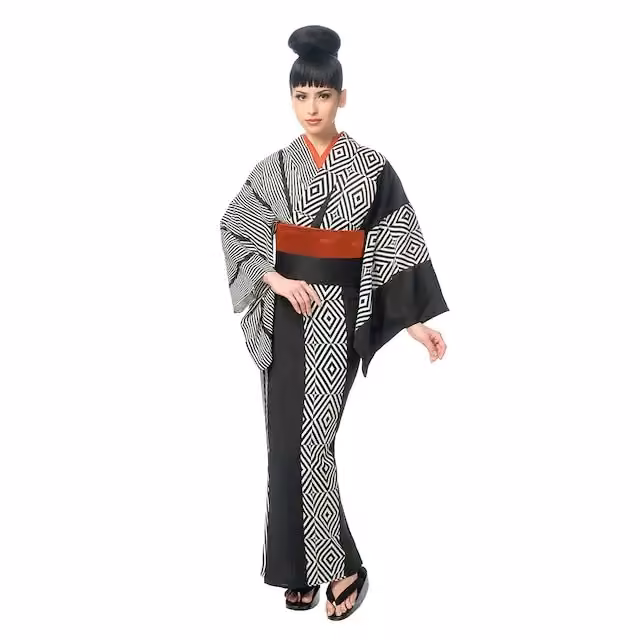 Diamonds and stripes yukata — Junko Koshino, Date not documented