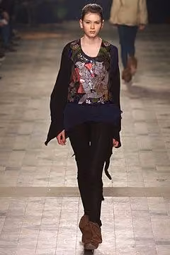 Dark cardigan and decorated floral top — Marjan Pejoski, Fall 2002 Ready-to-Wear