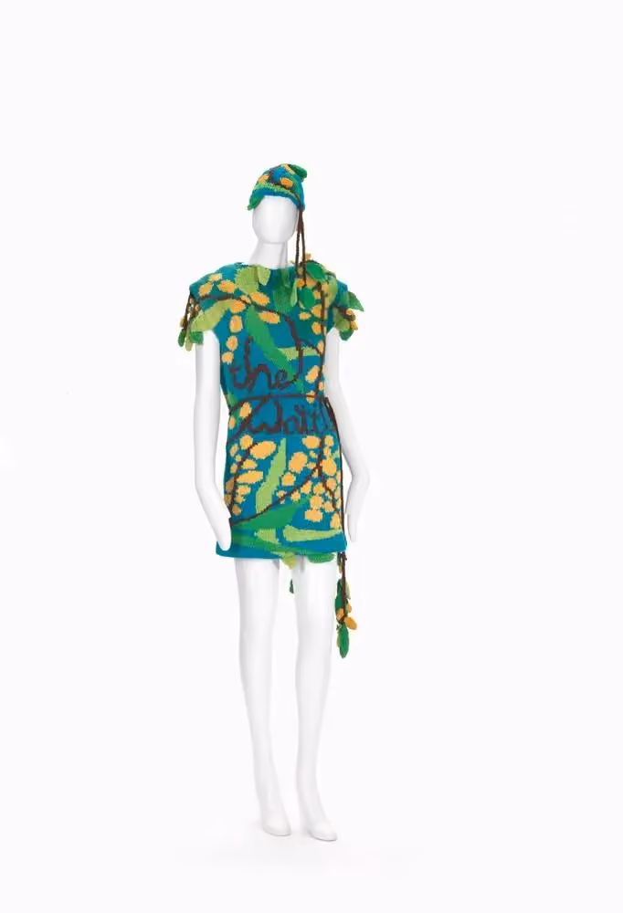 Wattle dress and hat — Jenny Kee, 1978
