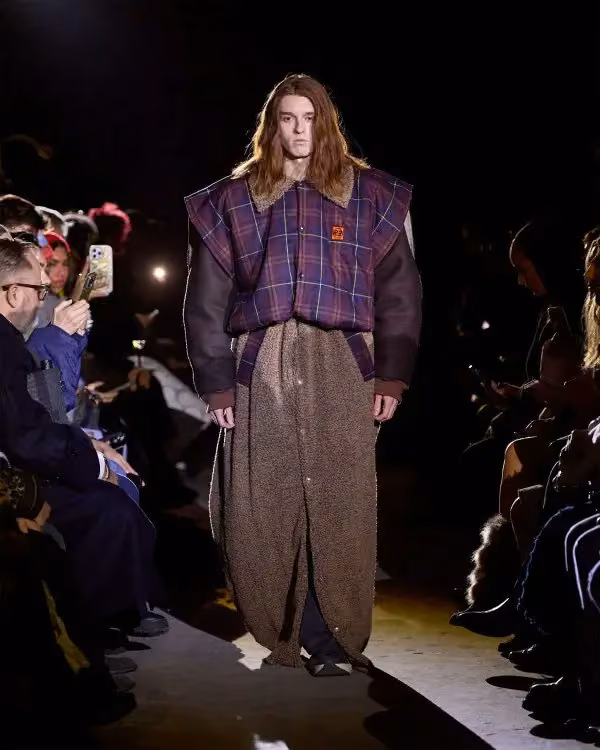 Angular purple plaid vest and wide trousers — Rolf Ekroth, Autumn/Winter 2025 — No Distance Left To Run