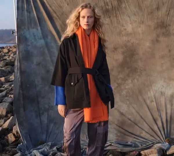 Black blazer, orange scarf and brown trousers — Bitte Kai Rand, Date not documented