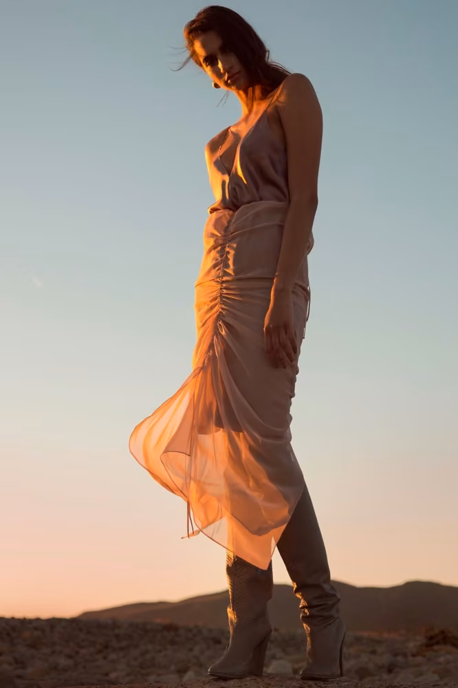 Peach ruched slip dress — Juan Carlos Obando, Fall 2017 Ready-to-Wear