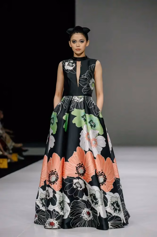 Full-skirted floral evening dress — Sebastian Gunawan & Cristina Panarese, 2024–2025