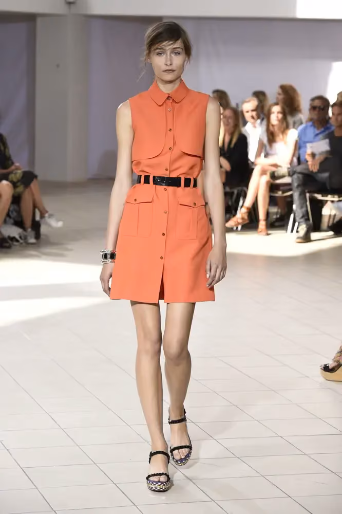 Sleeveless coral belted shirtdress — Ole Yde, Spring/Summer 2016