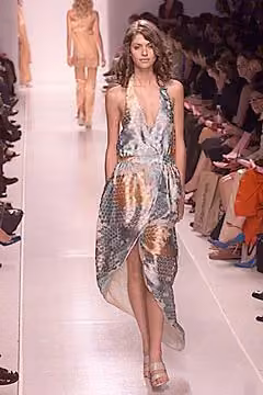 Blue-gray printed halterneck dress, Rebecca Danenberg, Spring 2000 Ready-to-Wear.