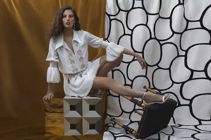 Pale printed long shirt dress — Frank Remme, Date not documented