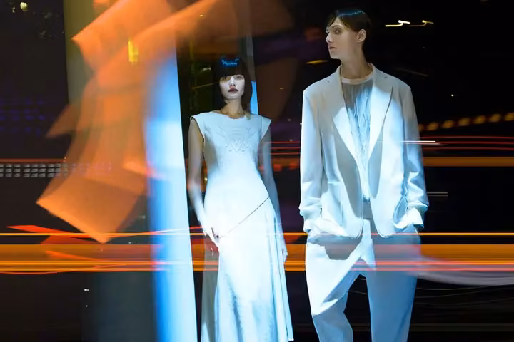 White dress and tailored suit — Tae Ashida, Spring/Summer 2026