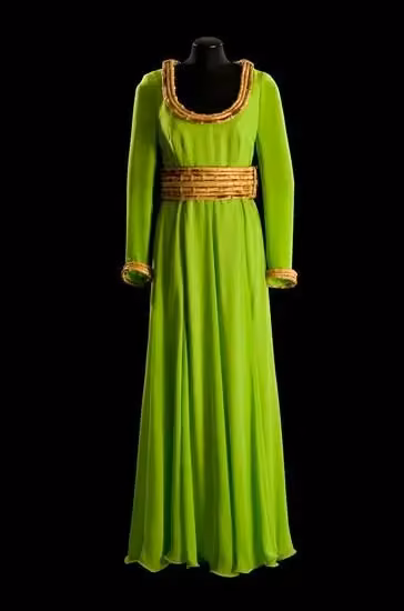 Green silk dress with bamboo trim — Roberto Capucci, Spring/Summer 1972