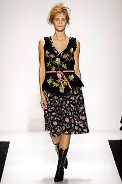 Embroidered black vest and floral skirt — James Coviello, Fall 2003 Ready-to-Wear
