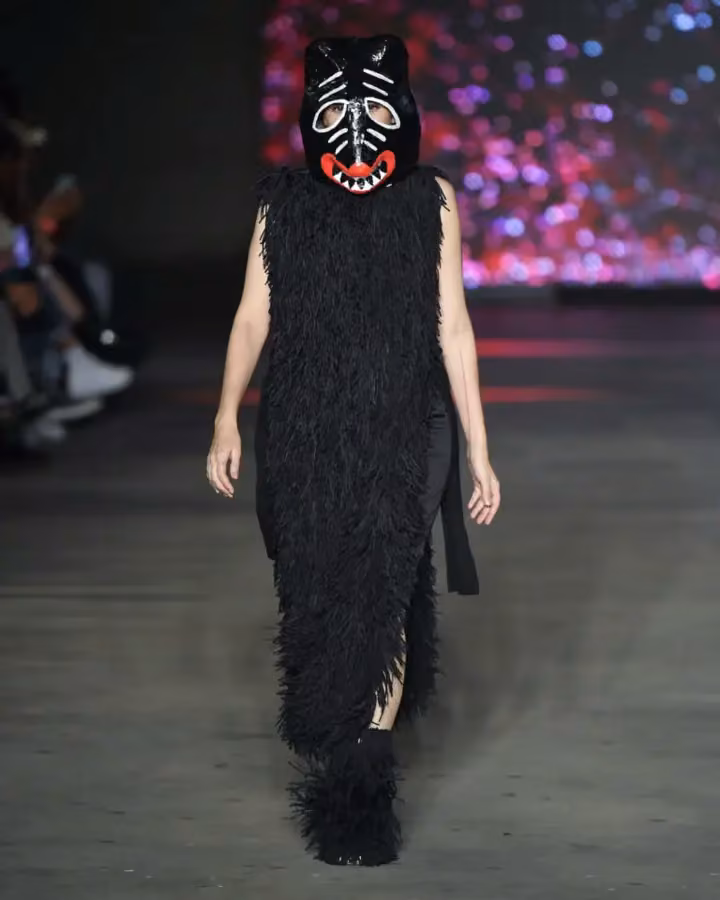 Black hand-stitched scrap dress — Dayana Molina, Shown July 2024