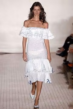 White off-shoulder ruffled dress by Sebastian Pons, Spring 2005 Ready-to-Wear.