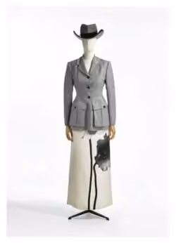 Grey jacket and a floral-print long skirt — Dirk Van Saene, Autumn/Winter 1994–95
