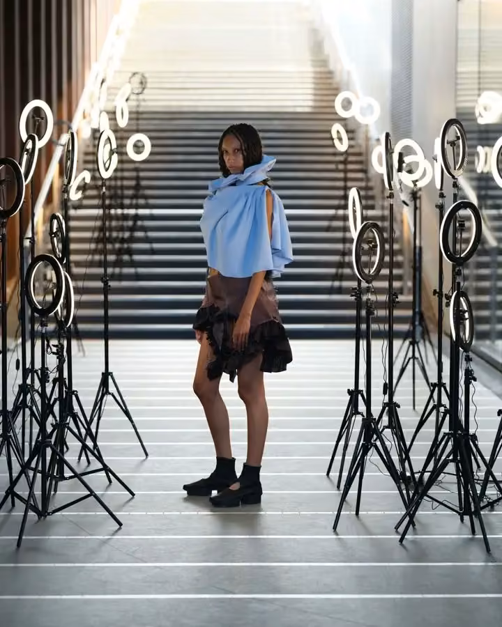 Sól Hansdóttir — Pale blue asymmetric ensemble — Sól Hansdóttir, Spring/Summer 2025