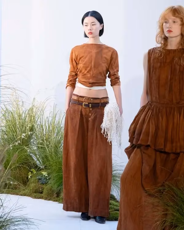 Rust-coloured top and wide trousers — Kinyan Lam, Summer 2026
