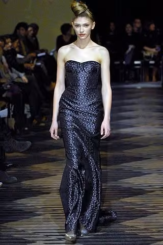 Navy corseted evening gown, Peter Soronen, Fall 2007 Ready-to-Wear.