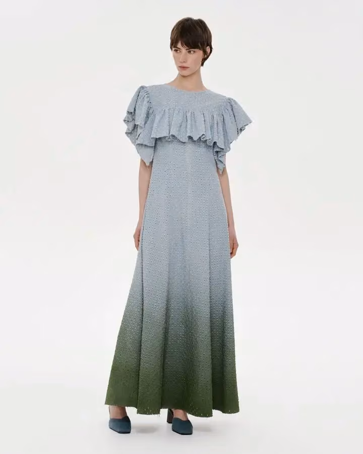 Green-gradient ruffled dress — Ksenia and Anton Schnaider, Autumn/Winter 2024