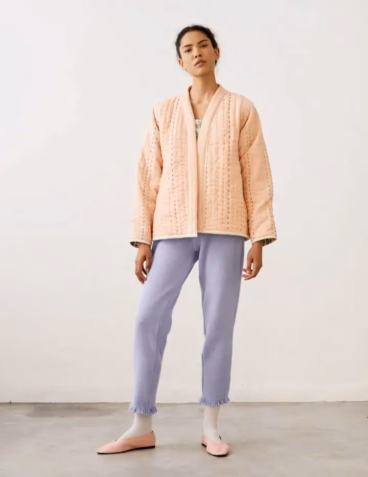 Peach jacket and lavender trousers — Sindiso Khumalo, Spring 2021