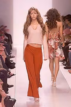 Pale top and rust-red trousers, Rebecca Danenberg, Spring 2000 Ready-to-Wear.