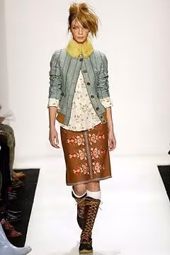Pale cardigan and embroidered skirt — James Coviello, Fall 2003 Ready-to-Wear