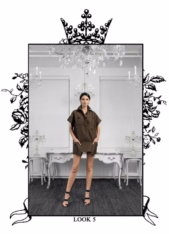 Brown short-sleeved short ensemble — Zang Toi, Spring 2025