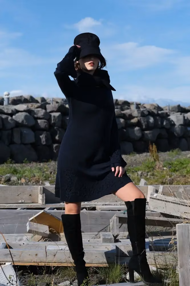 Black short dress with sculpted sleeves — Steinunn Sigurðardóttir, Date not documented