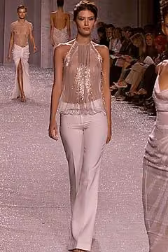 Sheer beaded halter and pale trousers — Randolph Duke, Spring 2001 Ready-to-Wear