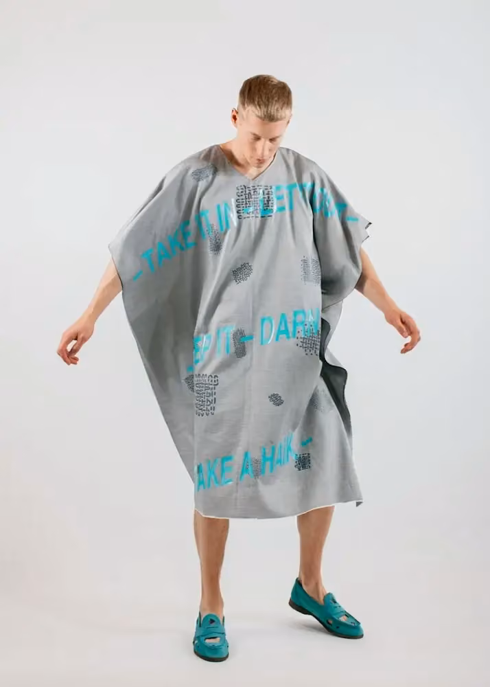 Grey typography-print oversized dress — Ida Falck Øien, Date not documented