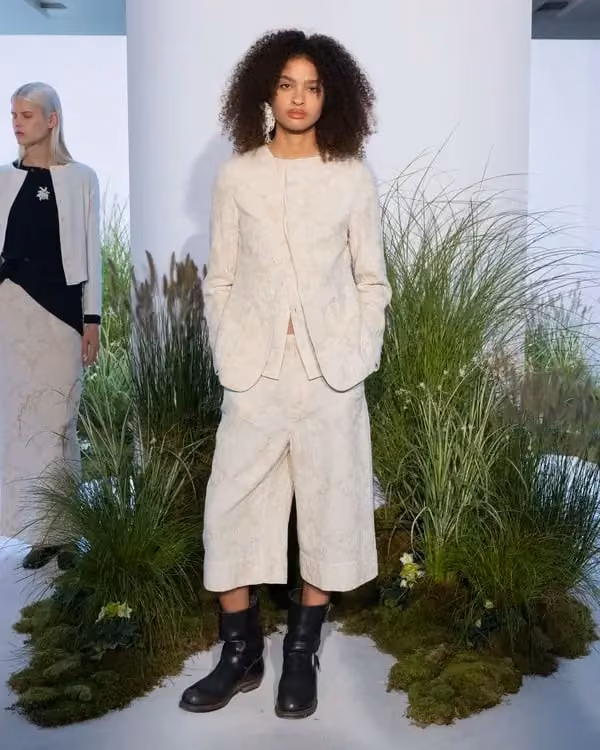 Ivory cropped-trouser ensemble — Kinyan Lam, Summer 2026