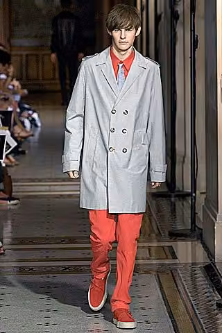 Gray coat with red trousers by Dirk Schönberger, Spring 2007 Menswear.