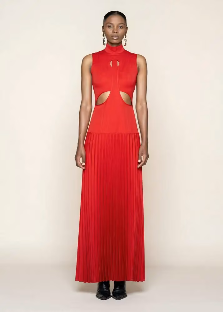 Red Pleated Maxi Dress — Mmuso Potsane & Maxwell Boko, Date not stated