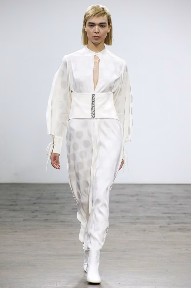 Cropped white jacket and trousers, Tatuna Nikolaishvili, Tbilisi Spring 2017.