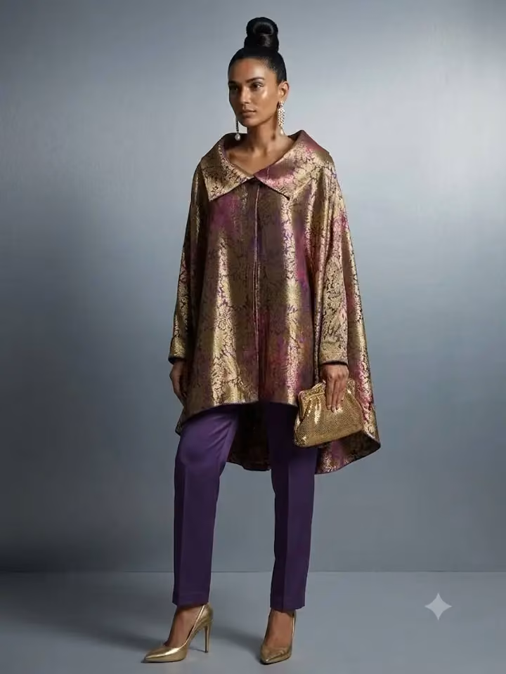 Purple ensemble with a patterned tunic — Maheen Khan, Date not documented