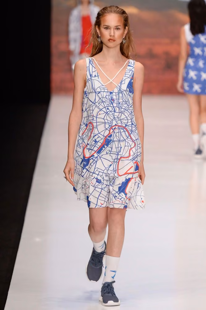 Pale map-print dress by Dasha Gauser, Russia Spring 2017.