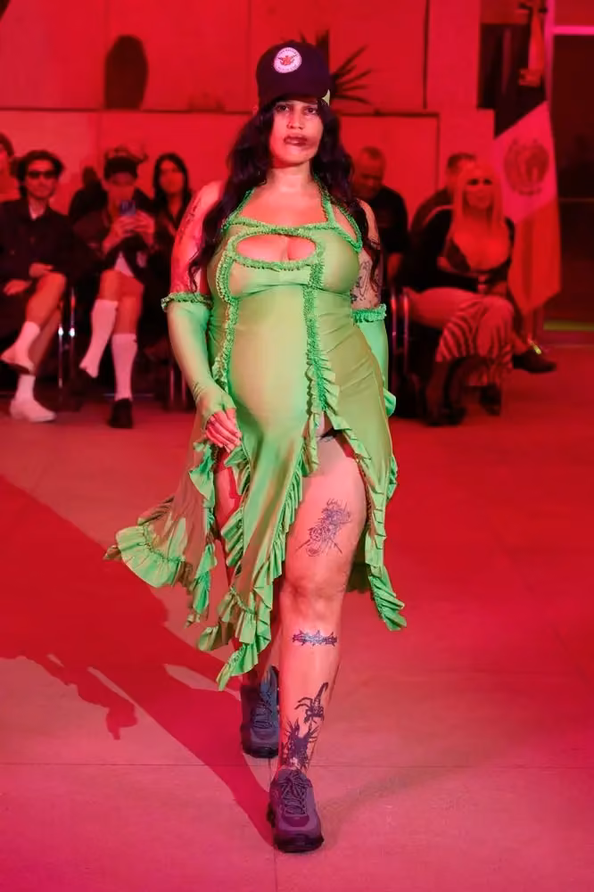 Lime-green sheer cutout dress — Victor Barragán, 2027
