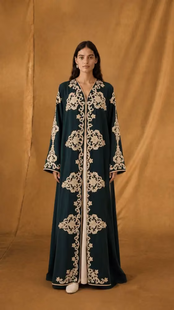 v Neck Abaya - Boder and Curvy Flower Lace — Hessa Al Falasi, Date not documented