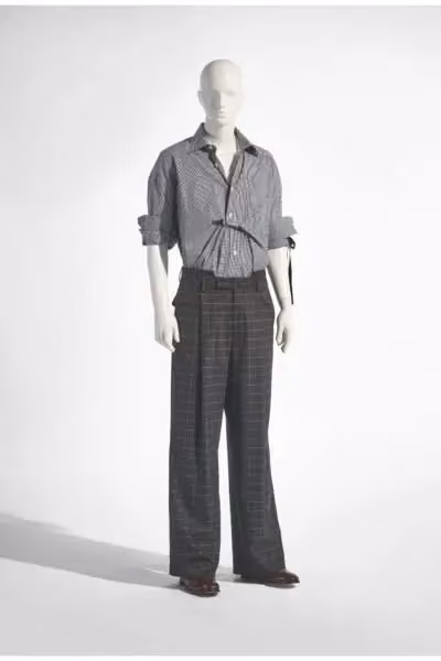 Striped shirt and wide checked trousers — Marina Yee, Spring/Summer 2024