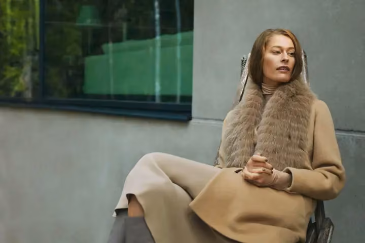 Camel coat and scarf — Anna Ruohonen, Date not documented