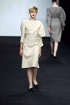 Pale dress with gathered waist by Shelley Fox, Fall 2001 Ready-to-Wear.