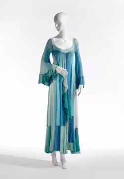 Blue and green crocheted dress — Ann Salens, 1970s