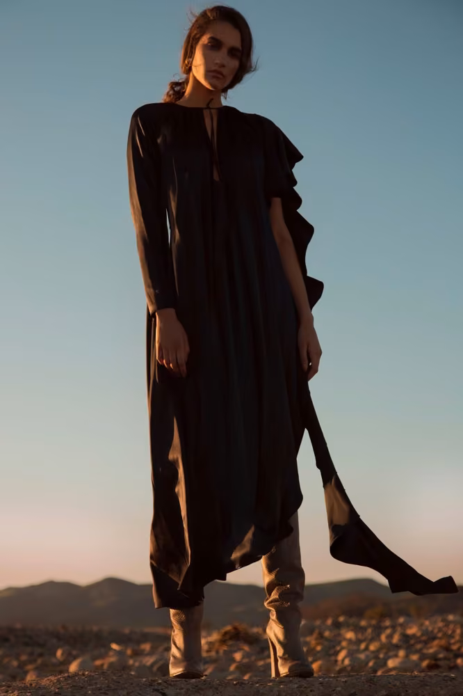 Loose black dress with asymmetric draping — Juan Carlos Obando, Fall 2017 Ready-to-Wear