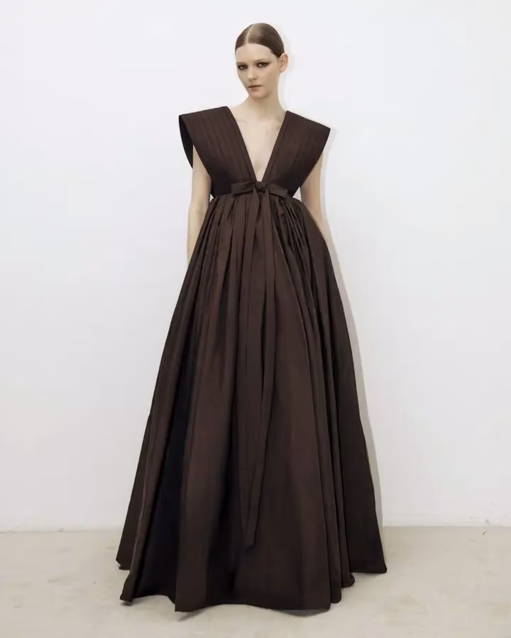 Soft Sculpture Long Dress with Mille-Feuille Bow — Yasmin Mansour, Date not documented
