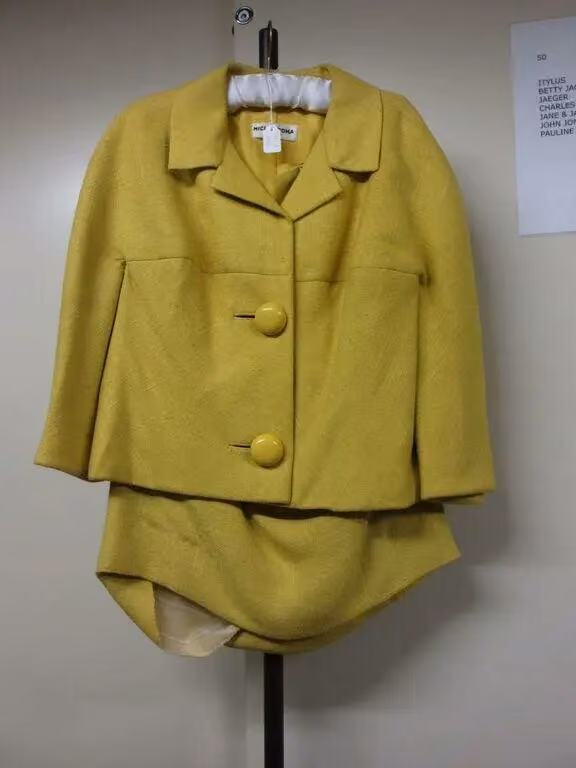 Yellow linen skirt suit — Michel Goma, 1962