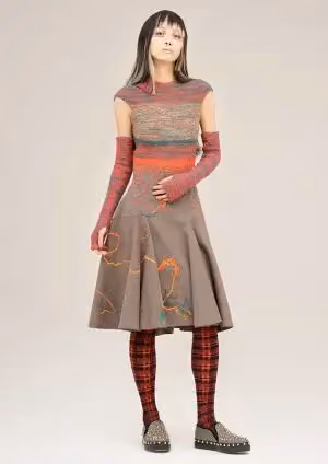 Ribbed knit top and abstract-patterned skirt — Hiroko Koshino, Autumn/Winter 2026–27