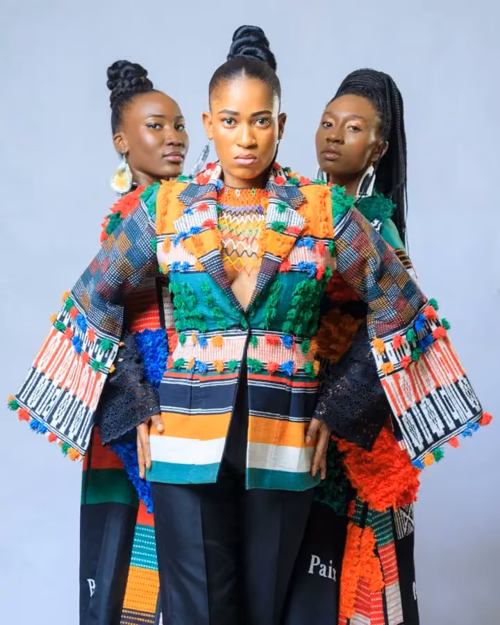 Patchwork jacket — foreground model — Alphadi, 2026