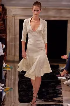 Pale fitted dress with flared hem by Warren Noronha, Spring 2003 Ready-to-Wear.