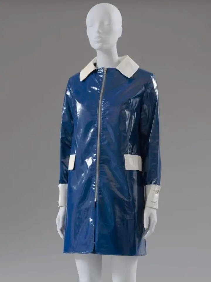 Blue-and-white PVC raincoat — Mary Quant, ca. 1966